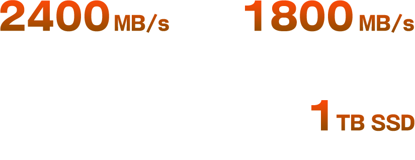 2400MB/S 第第読み込み速度 1800MB/s 最大書き込み速度 1TB SSD 大容量ストレージ