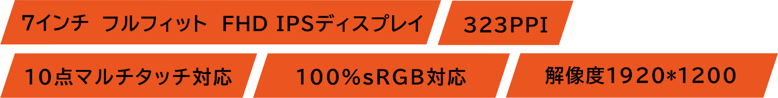 7インチ フルフィット FHD IPSディスプレイ 323PPI 10点マルチタッチ対応 100%sRGB対応 解像度1920*1200